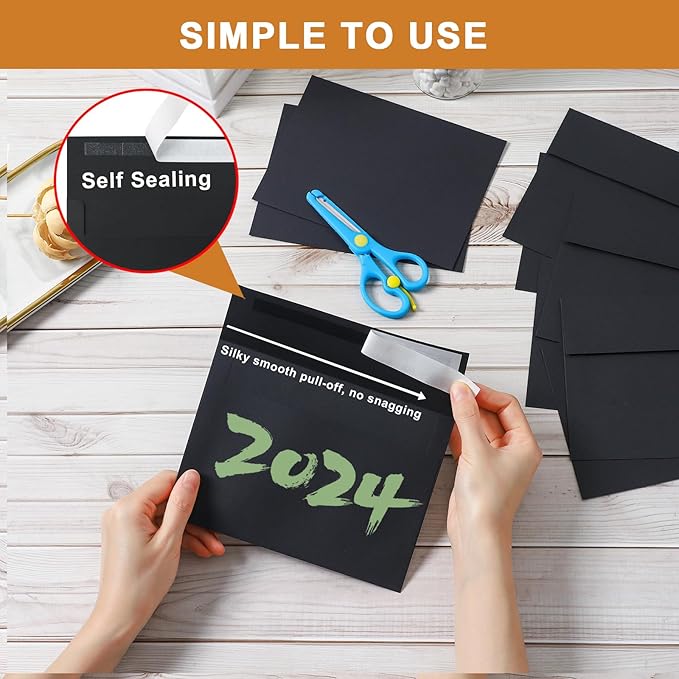 Silunkia 100 Packs Black Blank Greeting Cards with Envelopes 4 x 6 Heavyweight Single Panel Cardstock and A4 Envelopes Printable Self Seal for Graduations, Wedding Invitations, Thanksgiving Cards