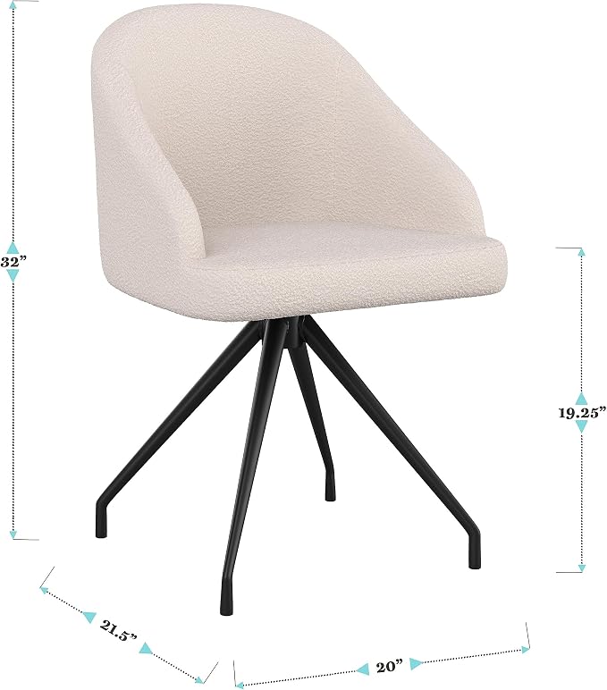 Martha Stewart Sora Upholstered Stationary Office Chair, White | Oil Rubbed Bronze Frame