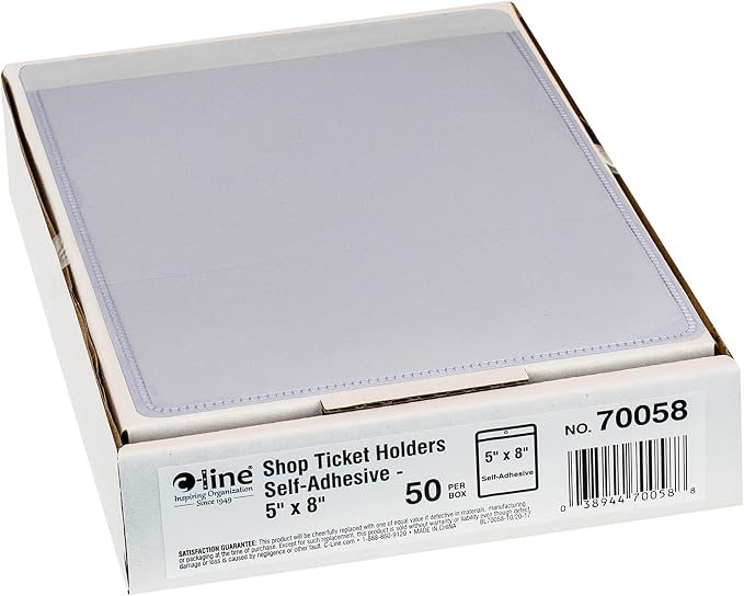 C-Line Self-Adhesive Shop Ticket Holders, 5 x 8 Inches, Clear, 50 per Box (70058) (Pack of 5)