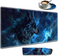 Extended Gaming Mouse Pad 31.5" x 11.8", with Edge Stitching, Non-Slip Rubber Base Keyboard Pad, Suitable for Work, Game, Office, Home and Coasters, Starry Sky Wolf