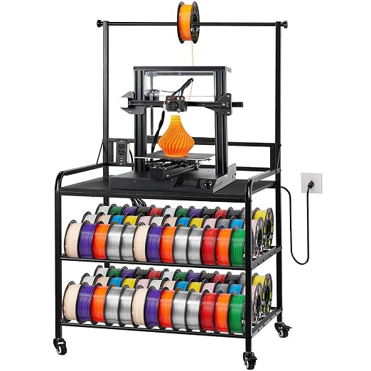 VEVOR 3D Printer Filament Storage Rack with Power Strip, 3-Tier Stand with Filament Storage, Spools Holder Racks Cart with Wheels, Filaments Organzied for 3D Printing Station, Workshop (Shelf Only) | Spool Holder Racks Cart with Wheels for 3D Printing ...