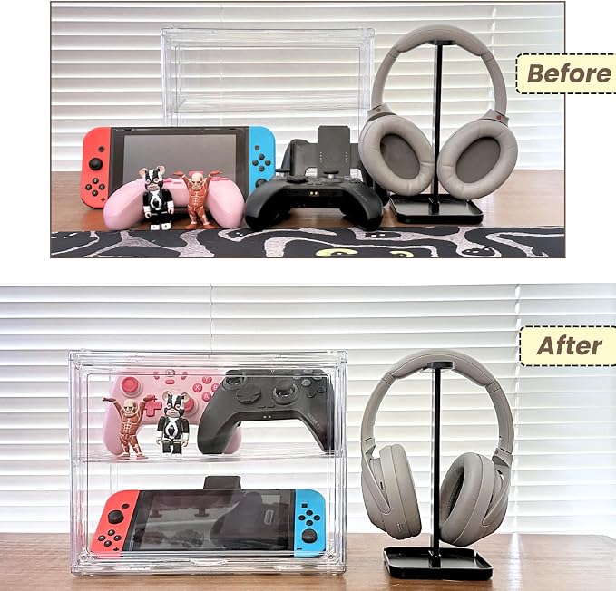 2 Pack Acrylic Display Case, 2/3 Layer Adjustable Figure Display Case, Wall-Mounted Dustproof Showcase for Collectibles Action Figure (2, 2 Tiers)