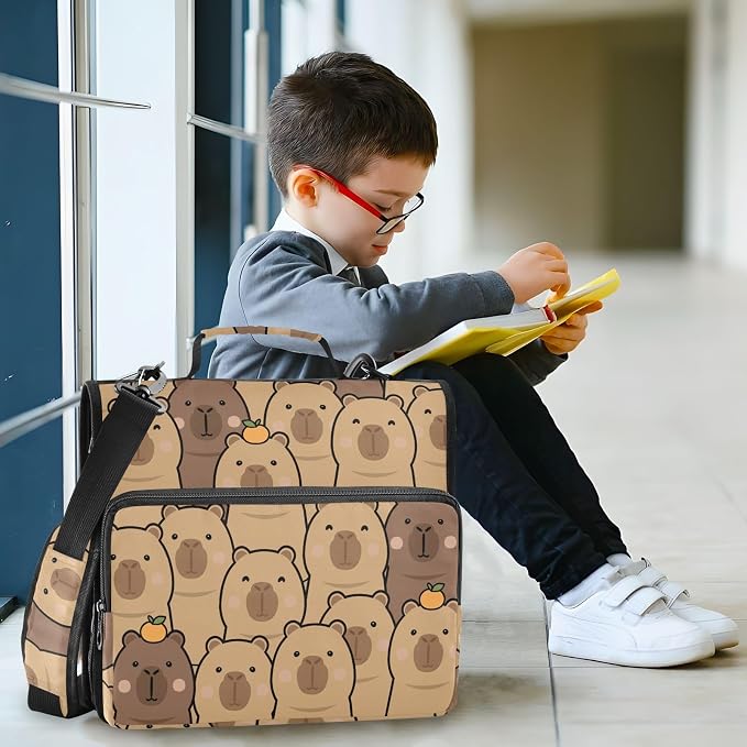 Cute Capybara with Orange 3 Ring Binder Bag 1.5 inch Binder Organizer with Zipper Shoulder Strap 500 Sheet Documents Storage for School Office