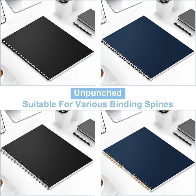 HOUYEE 100 Pack 12Mil Binding Covers Set, 8.5x11 Letter Size,Sand Textured | Including 50 Pcs Black Plastic Binding Covers, 50 Pcs Navy Blue Back Binding Polycovers, Square Corners,Un-Punched for Office