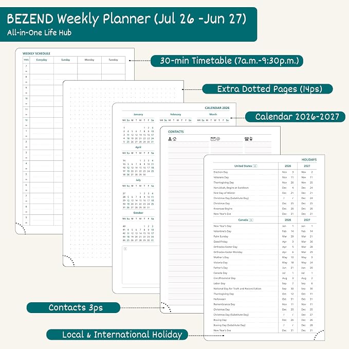 BEZEND 2026 2027 Planner Weekly Monthly (A5 5.5"x8.5") Dot-Grid Journal