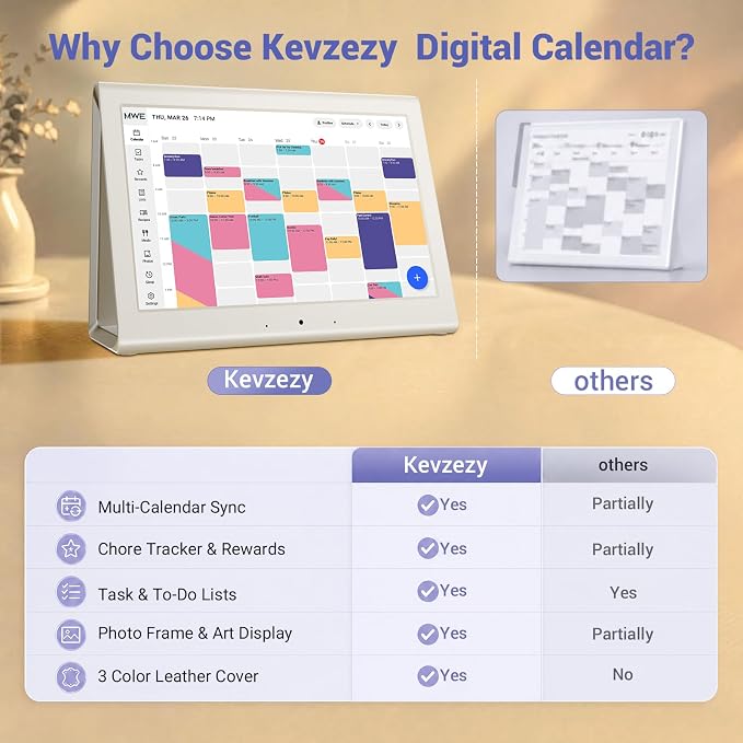 2026 New Upgraded Smart Digital Calendar, Family Planner No Subscription | WiFi Sync Color-Coded Family Schedule, Chore Chart & Meal Plan, HD Interactive Touchscreen Smart Calendar with Blue Case