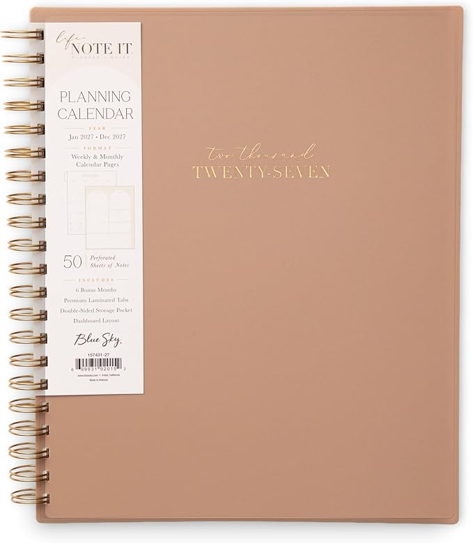 Blue Sky Life Note It 2027 Weekly & Monthly Planner, 8.5"x11", Solid Latte