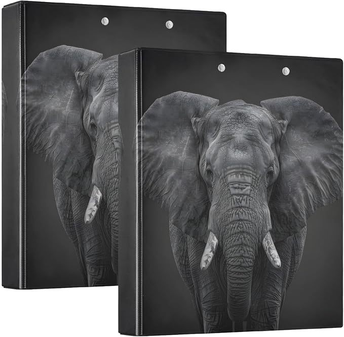JIPONI 3 Ring Binder African Elephant 1 Inch Round Binders for Men Women Students, Cute File Organizer for Office School, 2pcs