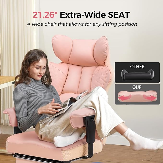 COMHOMA Big and Tall Office Chair Heavy Duty Wide Ergonomic Gaming Chair with Deluxe Embossing Designed Leather with Foot Rest,150°Reclining Adjustable Armrests Pocket Spring Back Support and Pillow