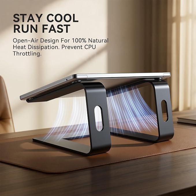 SOUNDANCE Laptop Stand, Aluminum Computer Riser, Ergonomic Laptops Elevator for Desk, Metal Holder Compatible with 10 to 15.6 Inches Notebook Computer, Black