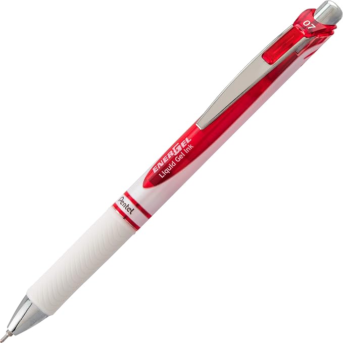 Pentel Gel Ink Pen, Pearl Retractable Gel Pen, (0.7mm) Medium Point, Needle Tip, Red Ink, 12 pack (BLN77PW-B)
