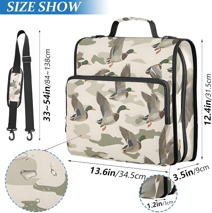 Wild Duck Camouflage Zipper Binder Bag 3 Ring Binder with Shoulder Strap Zip Up 500 Sheets Capacity Multi Pockets for School Office Supplies