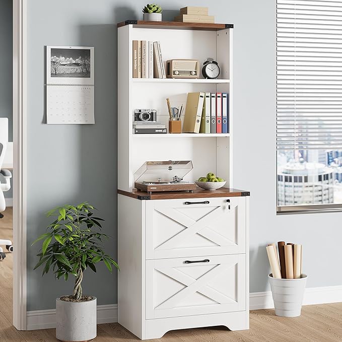 SEDETA 2 Drawer File Cabinet with Lock, Wood Filing Cabinet fits Letter, Legal, A4 Size, Hanging File Folders, Farmhouse File Cabinets for Home Office with Adjustable Storage Shelf, White
