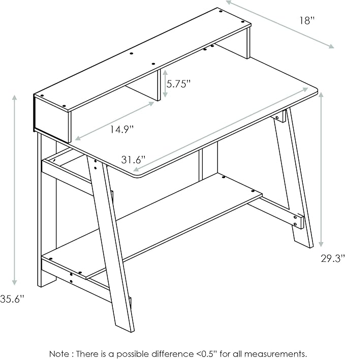Furinno Simplistic A Frame Computer Desk, 17.9"D x 31.6"W x 35.5"H, Columbia Walnut | with Monitor Stand, A Frame Computer Desk, Office Desk, for Home Office, Bedroom, Study Room, Dorm