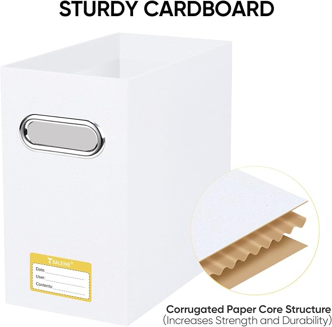 BALEINE 2PK File Organizer Box, Cardboard File Folder Organizer with Handle | Strong Corrugated Paper Core, Label Stickers for Identification, Hanging File Folder Organizer, Home Office Document Storage