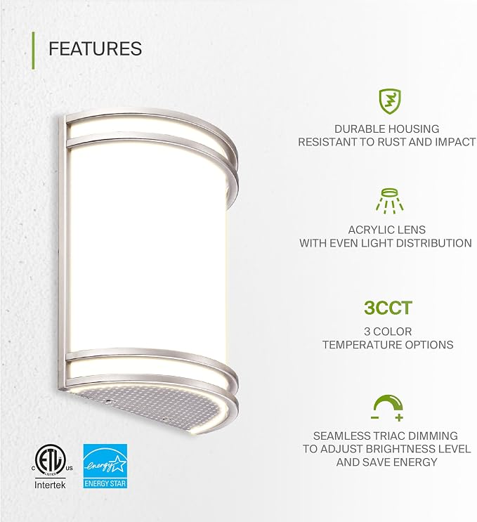 ASD LED Indoor Wall Mount Light Fixture - 10 Inch Modern Interior Brushed Nickel Wall Sconce Lighting - 3000K 4000K 5000K Adjustable - Half Cylinder Hallway Light Fixture - ETL & Energy Star 4 Pack