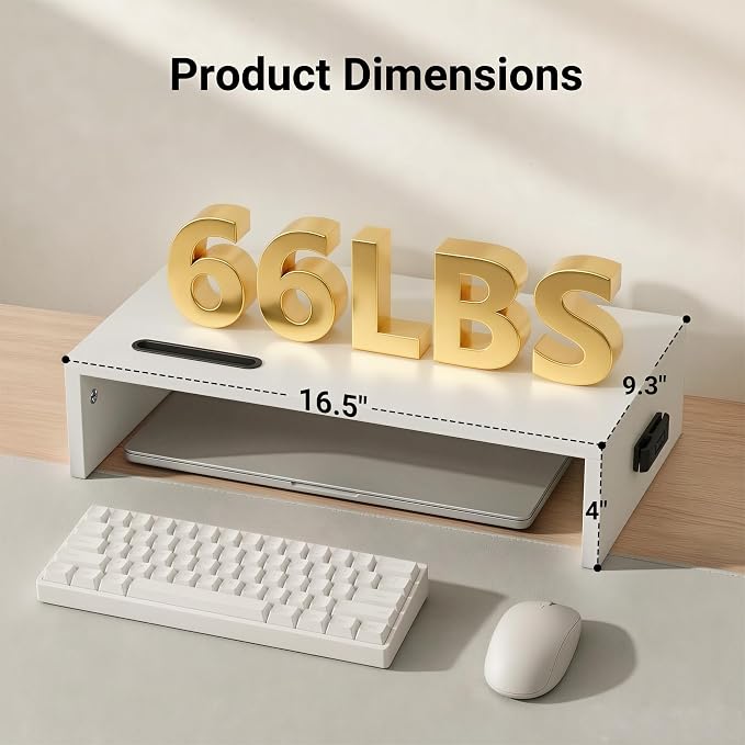 BONTEC Monitor Stand Riser with Cellphone Holder & Cable Management | 16.7 Inch Wood Monitor Riser Stand, Desktop Stand for PC/TV/Laptop/Printer, White