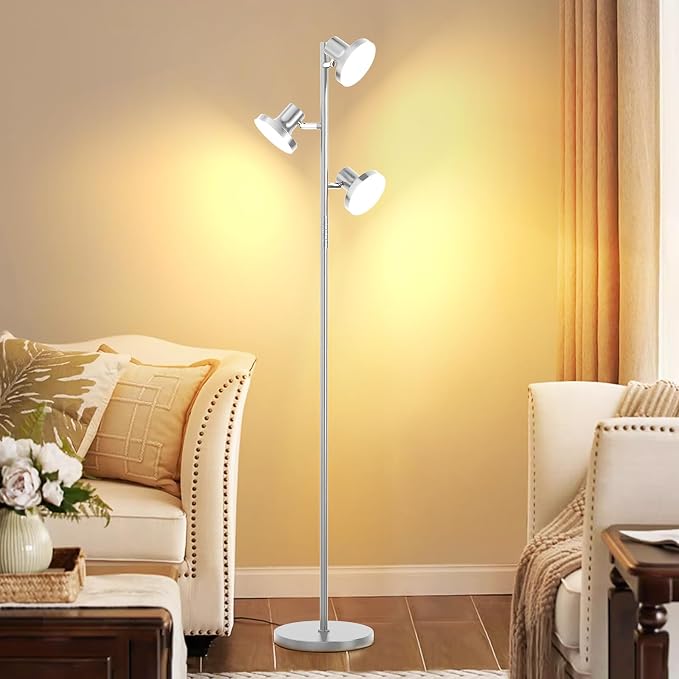 36W LED Tree Floor Lamp, Modern Dimmable Standing Lamp with Remote & Touch Control, 4 Color Temperatures, 3 Rotatable LED Light Floor Lamps for Living Room, Bedroom, Office