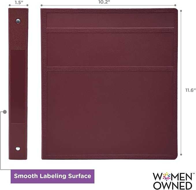 Carstens 1-Inch Heavy Duty 3-Ring Binder - Side Opening, Wine, Durable Plastic, No-Gap Rings, Waterproof Cover, No Pockets, Holds 125 US Letter Sheets, BPA-Free, Made in USA (8703-3R), Case of 18