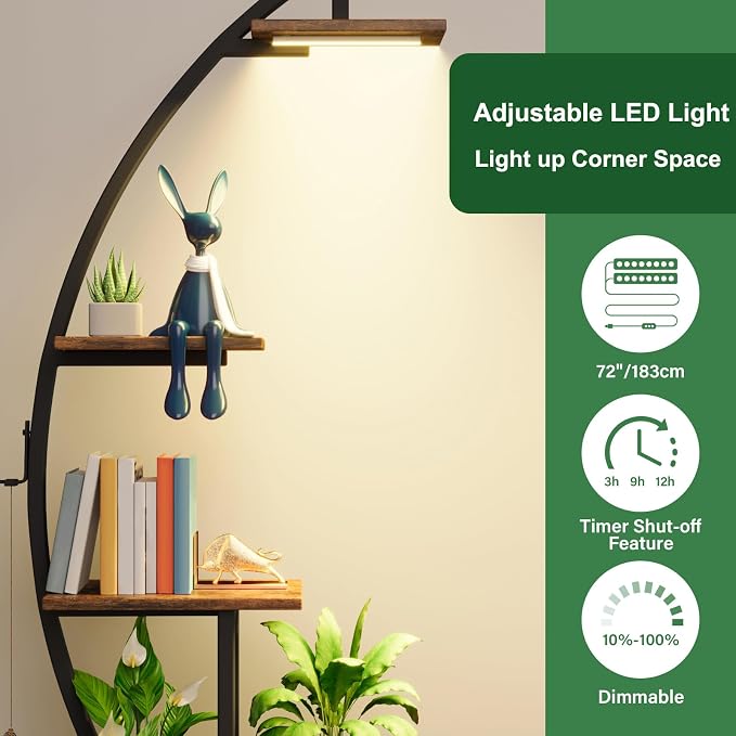 Tall Bookshelf with Lights, 2 Pack Ladder Bookcase, 7 Tier Arched Home Office Storage Book Collectibles Shelves, 64" Modern Corner Display Shelf for Bedroom Living Room Balcony, Rustic Brown