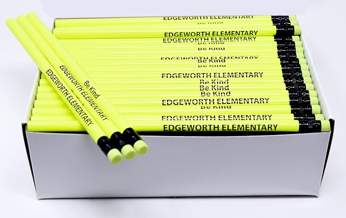 Pencil Guy Promotional Personalized Imprinted Yellow Neon Round Pencils 144 to a box. 6 colors to choose from