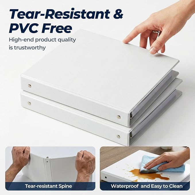1 Inch 3 Ring Binders 24 Pack, Clear View Binder Bulk, White PVC-Free 3-Ring Binders for School, Office or Home, Fits 8.5 x 11 Inches Paper