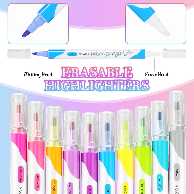 Zhehao 100 Pcs Erasable Highlighters Set, 10 Assorted Pastel Colors