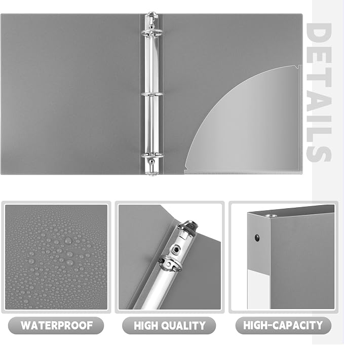 Henoyso 24 Pack 1 Inch 3 Ring Plastic Binders, Bulk Flexible PP Binders for Classroom & School Supplies, Letter Size 8.5 x 11, Holds 240 Sheets with Interior Pocket (Grey)