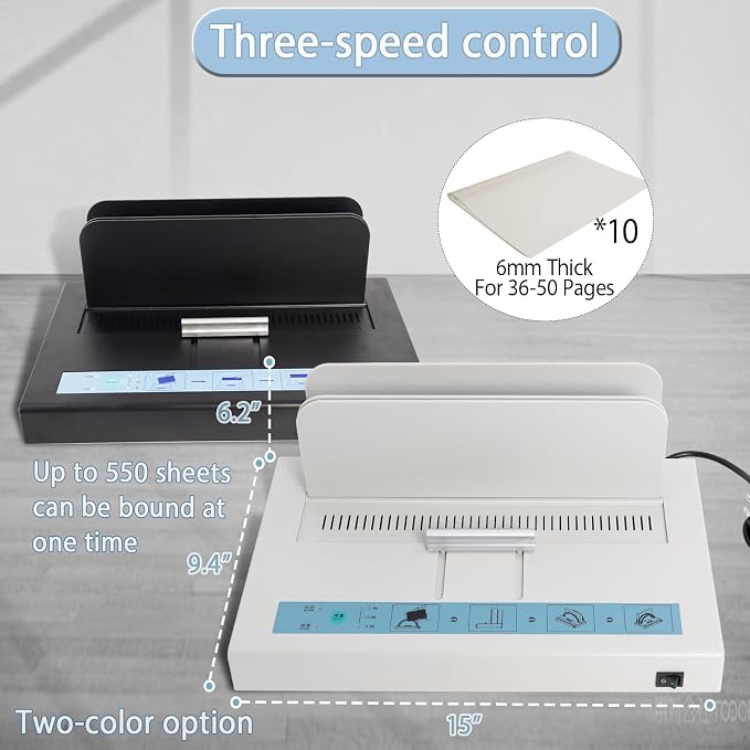 Thermal Binding Machine 500 Sheets Capacity, Book Binding Material | 110V Binding Machine A3(Short Edge)/A4/A5 Document Heat Binder with 10Pcs Covers (Black)