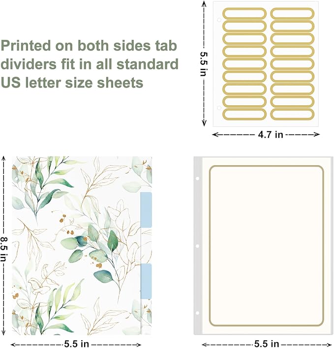 Rouidr Mini 3 Ring Binder with Clipboard, 1 inch Round 8.5 x 5.5 in Cute Binders Organizer with 5 Dividers Tabs & Clear Sleeves, School Supplies, Office Supplies, Leaves