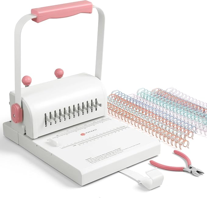 Binding Machine Hole Pitch 2:1 - Portable Book Binding Kit with 10PCS 5/8'' Binding Wires & Plier, for DIY Notebooks, Albums, Journals, and Calendars – Circle Holes, 20 Sheet Punch Capacity