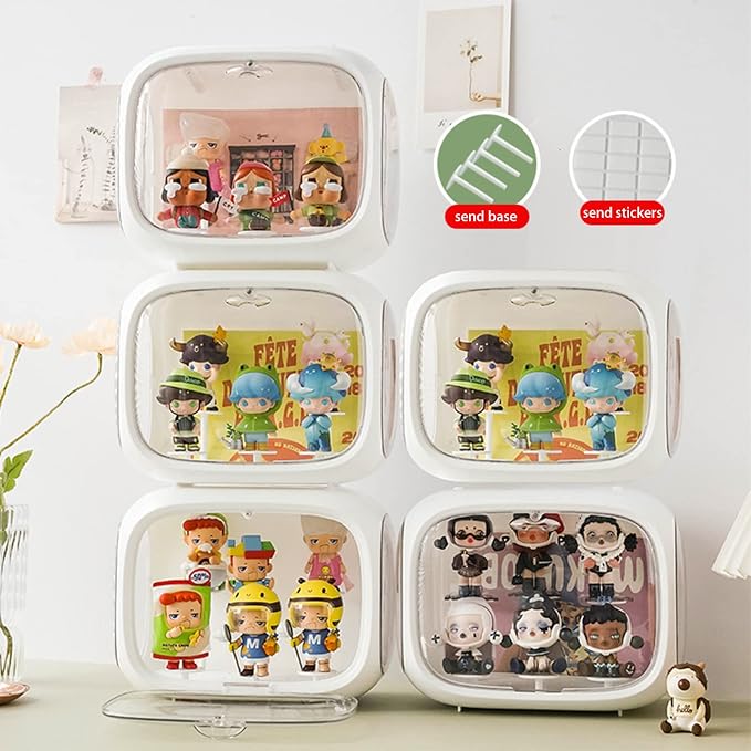 Clear Acrylic Display Case for Figures with LED Light, Dustproof & Moistureproof Display Stand with Door, Storage Box for Lego Collectibles, Action Figures, Pop Mart and Model Toys