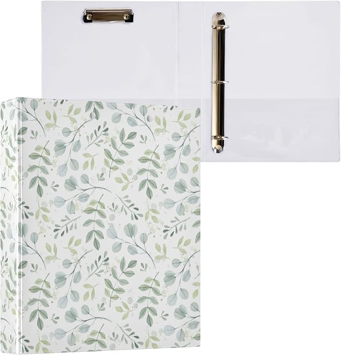 Leaves Round Ring Binders 1.5 Inch Plant 3 Ring Clipboard Binder for Office School Work Supplies Document 200 Sheet Capacity Easy Open 2 Pieces