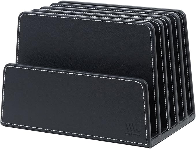 MobileVision Executive Black Desktop File Folder Organizer and Paper Tray, 5 Slot Dividers