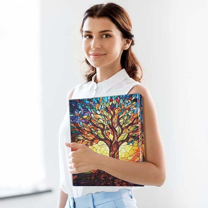 3 Ring Binder Tree of Life with Leaves 1.5 inch Binders Three Ring Binders with Clipboard Fit 8.5'' x 11'' Paper 3 Interior PVC Clear Pockets for Office Supplies