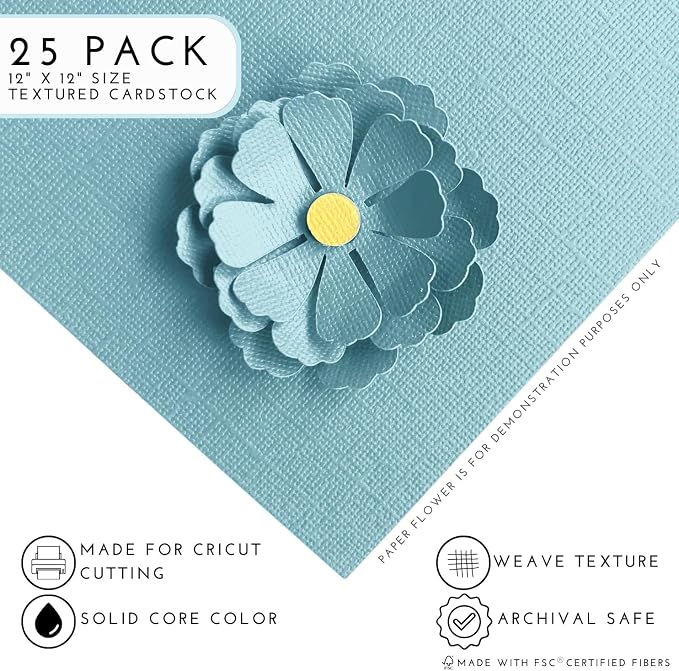 Waterfall—12x12 Textured Cardstock | 80lb Textured Blue Scrapbook Paper | Premium Cardstock for Cricut Cutting | 25 Sheets