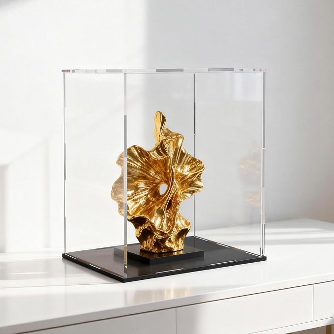 Acrylic Display Case, Clear Collectible Display Box with Matte Black Base, Dustproof Acrylic Showcase, Easy Self Assembly Storage Cases for Art Figurine, Trophy and Action Figures, 13 x 13 x 16 inch