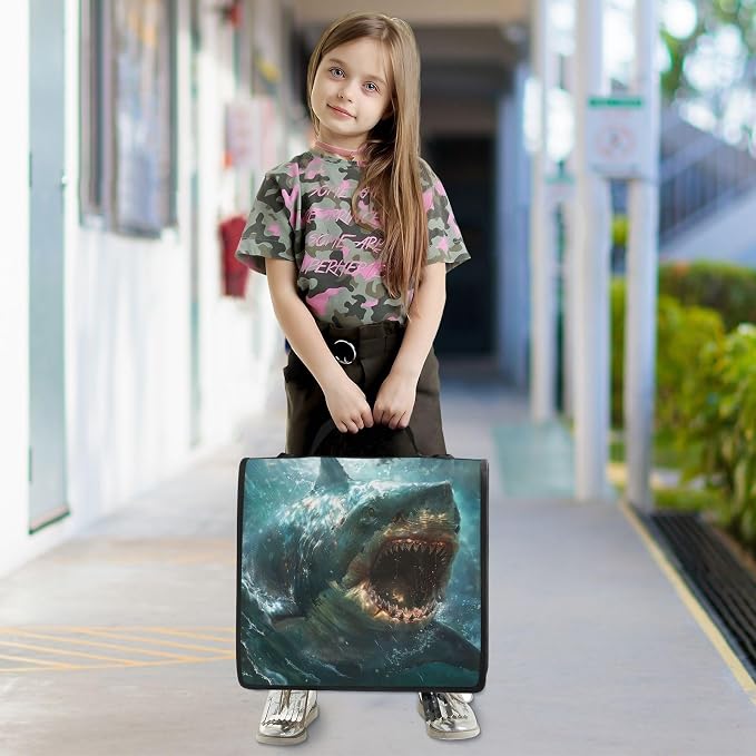 Shark Zipper Binder with Shoulder Strap Trapper Keeper 3 Ring Binder Organizer Large Capacity Multiple Compartments for School Office