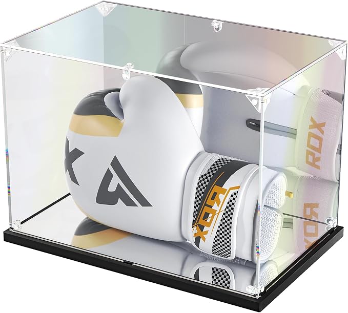 KOLIPI Acrylic Boxing Glove Display Case 14x9.5x8.7 in | Boxing Glove Case for Gloves up to 16 oz, Mirror Back and Base, Dustproof Protection, Stable and Stackable, Assembly Required