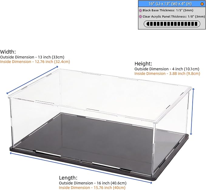 Acrylic Display Case, Clear Acrylic Display Box with Matte Base, Dustproof Collectible Showcase for Books, Stamps, Medals, Maps, Albums and Jewelries, 16 x 13 x 4 inch