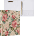 Vintage Pink Roses and Green Leaves 1.5 Inch Binder 3 Ring Decorative Cute Three Ring Binder with Anti-Slip Metal Clip Basic Binder Notebook for School Supplies, 1 Pack