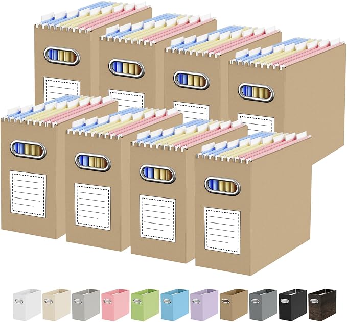 Oterri 8 Pack Brown File Organizer, Small Storage Box and 25 Pack Hanging File Folders