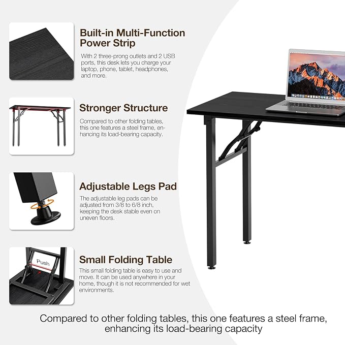 TEMI Small Computer Desk Folding Table - 43.3" Foldable Office Desk, No Assembly, Perfect for Small Spaces in Bedroom, or Apartment, Portable Mini Desk or Study Table Compact Design, Dark Oak