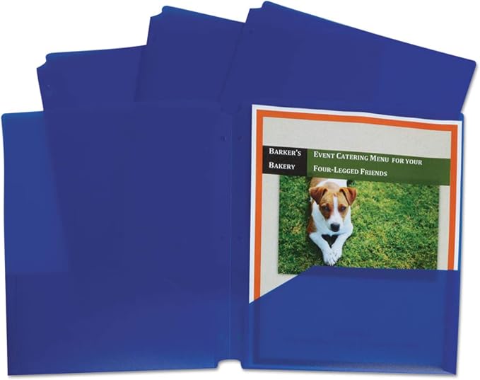 C-Line Two-Pocket Heavyweight Poly Portfolio Folder, 3-Hole Punch, 11 X 8.5, Blue, 25/Box