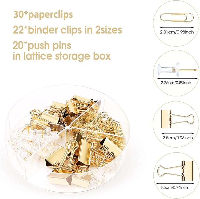 KAAKOW Gold Desk Organizers and Accessories Office Supplies Set Stapler, Pen Holder, Phone Holder, Scissors, Pen, Ruler, 30 Paper Clips, 22 Binder Clip, 20 Tacks and 1000pcs Staples (Gold)