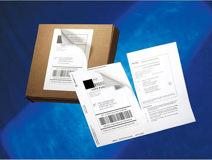 Avery® Printable Shipping Labels with Paper Receipts, 5-1/16" x 7-5/8", White, 50 Blank Mailing Labels (5127)