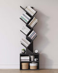 SUNMORY 6 Tier Tree Bookshelf, Tall Small Bookcase with Storage Cabinet | Modern Narrow Bookshelves Organizer, Floor Standing Book Case Shelf for Bedroom Living Room Home Office Corner, Black