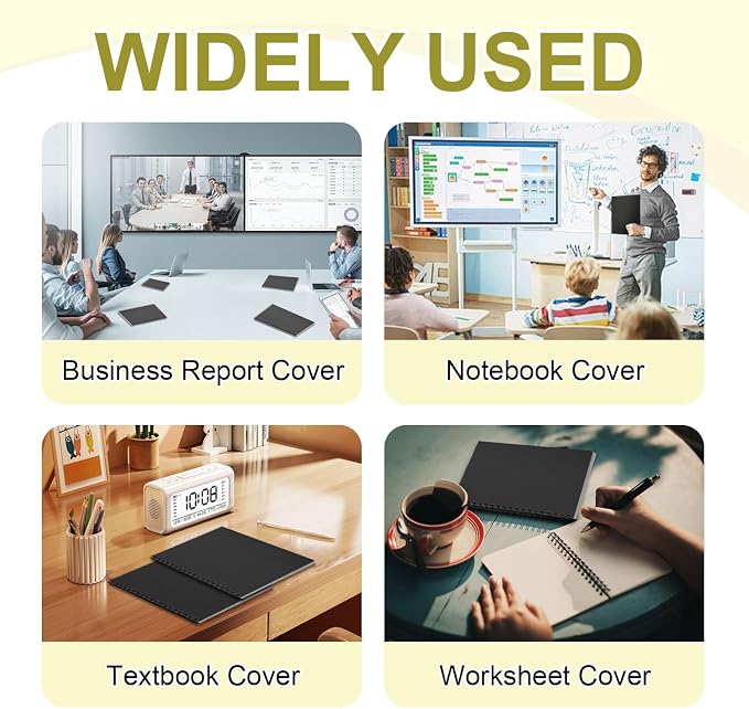 HOUYEE 200 Pack 16mil Binding Presentation Covers, Sand Texture, Black | Plastic Back Binding Polycovers, 8.5x11 Inch Letter Size, Square Corners,Un-Punched, Office & School Supplies