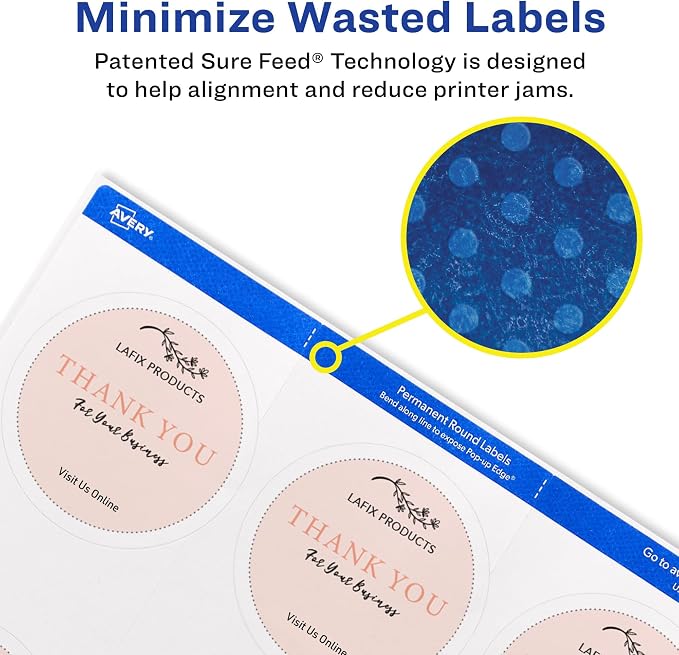 Avery Printable Blank Round Labels, 2.5" Diameter, Matte White, 225 Customizable Labels (22562)
