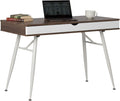 Calico Designs Alcove Modern Desk with Large Split Drawer Storage, White/Chestnut